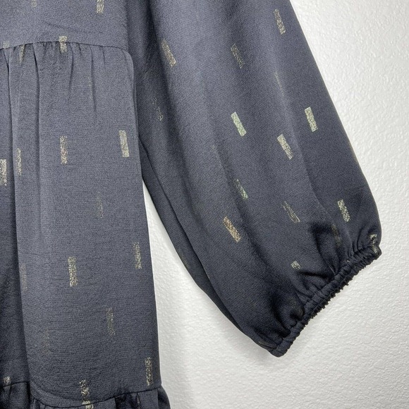 Madewell Black & Gold Metallic Jacquard Faux Wrap Tiered Mini Dress XL NWT - Picture 9 of 16